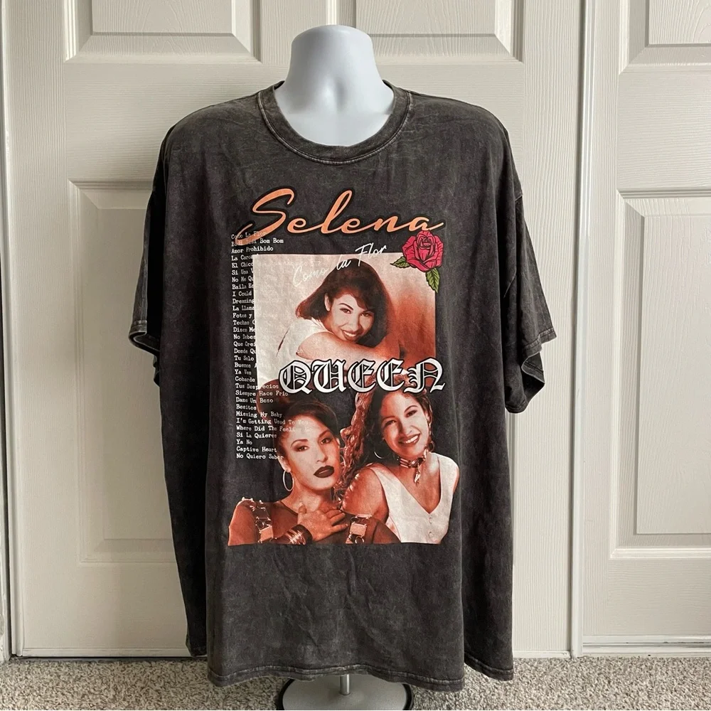 Selena Gray Bleach Dyed Band T-Shirt Size XL Graphic Song Lyrics Photos Cotton - Picture 6 of 12